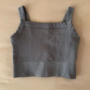 Gray Ribbed Women's workout Top